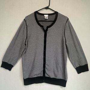 Old Navy Knit Striped Button Up Sweater Cardigan Sz XL Black White Soft Stretchy